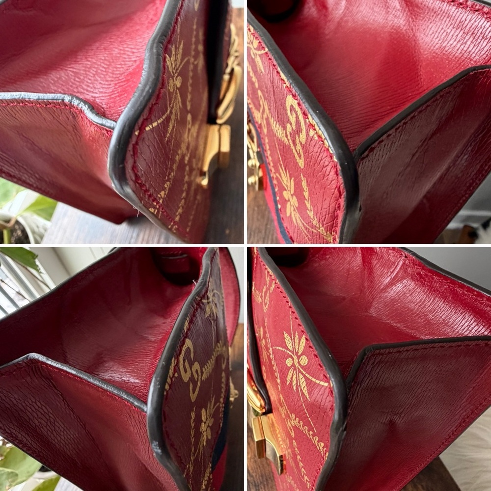 Gucci Sylvie Textured Gold Foil Pattern Mini Top Handle Bag – Hibiscus Red - Picture 6 of 16